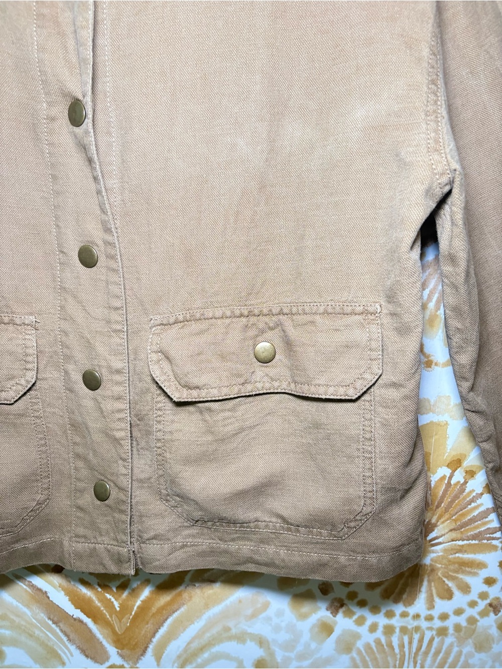 Nicole Miller Distressed Utility Jacket Tan Cotton Blend Snap Front Safari - Picture 6 of 10